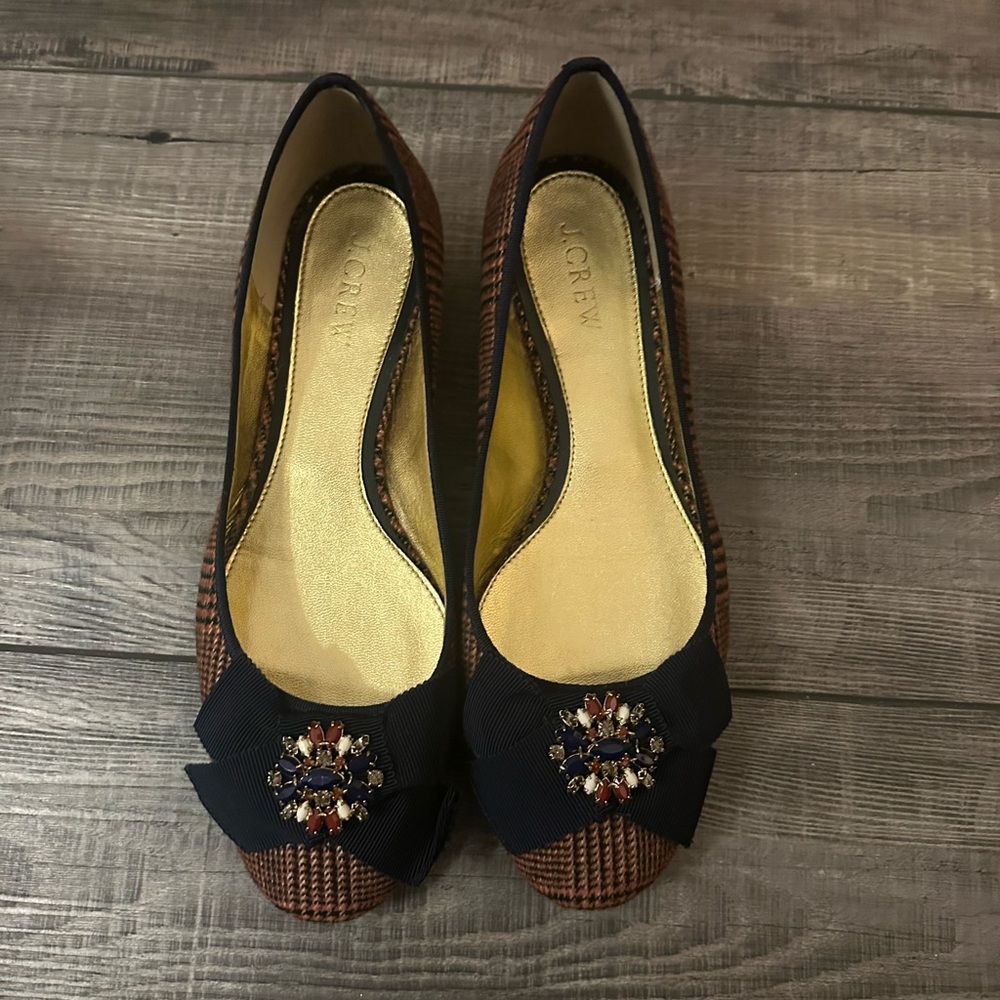 J. Crew Women's Navy and Brown Flats with Embellishments